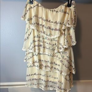 Judith March Strapless Cream Bird Print Dress
